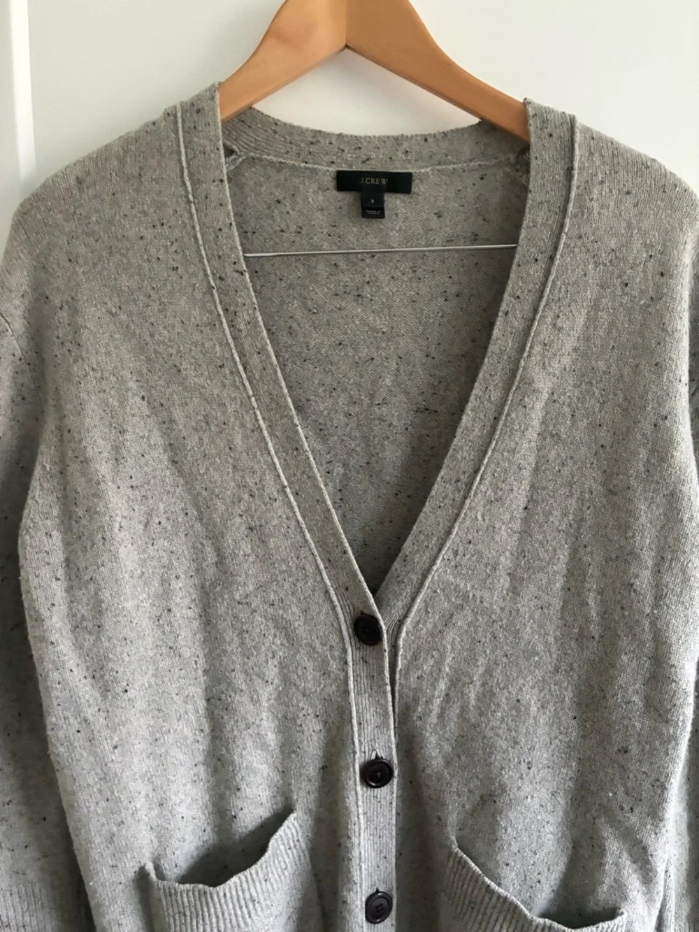 J Crew 100% Wool Grey Button Long Cardigan Size Small. Preppy classic